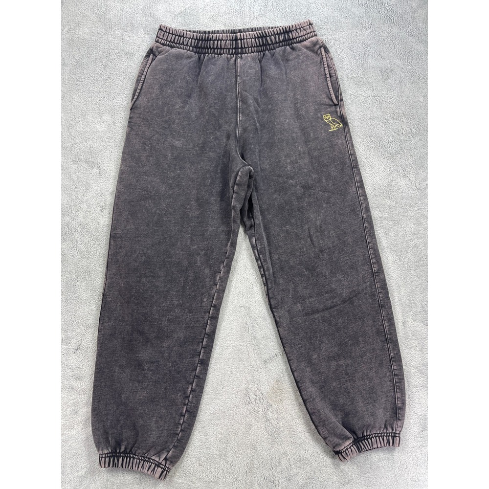 OVO Sweatpants Men Large Gray Octobers Very Own Acid Wash Joggers Owl Logo